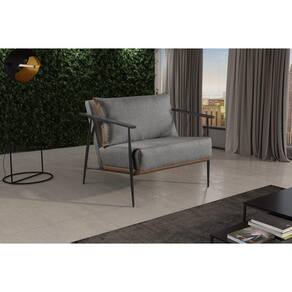 Poltrona em Linho 70cm com Estrutura de Metal Ferco Cinza