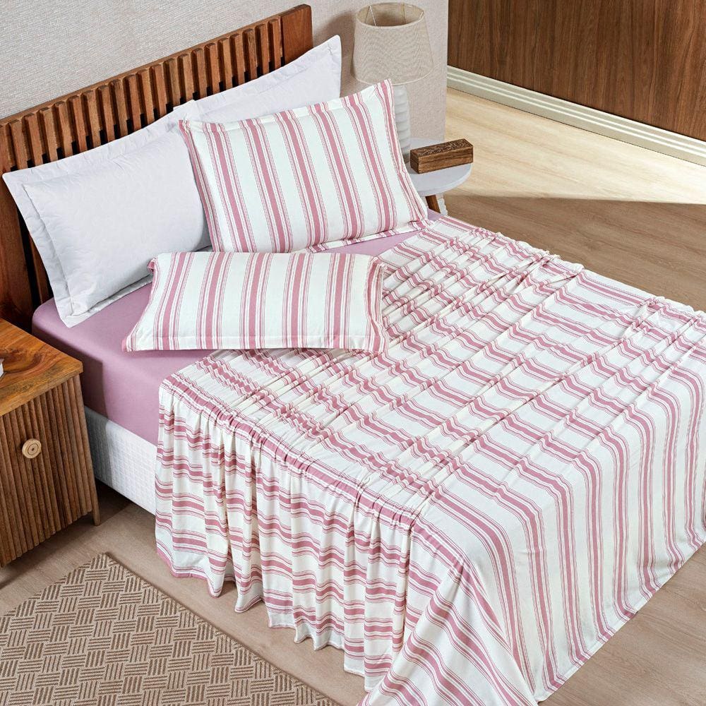 Jogo Lençol Queen 4 Peças 100% Algodão Malha Penteada Marin