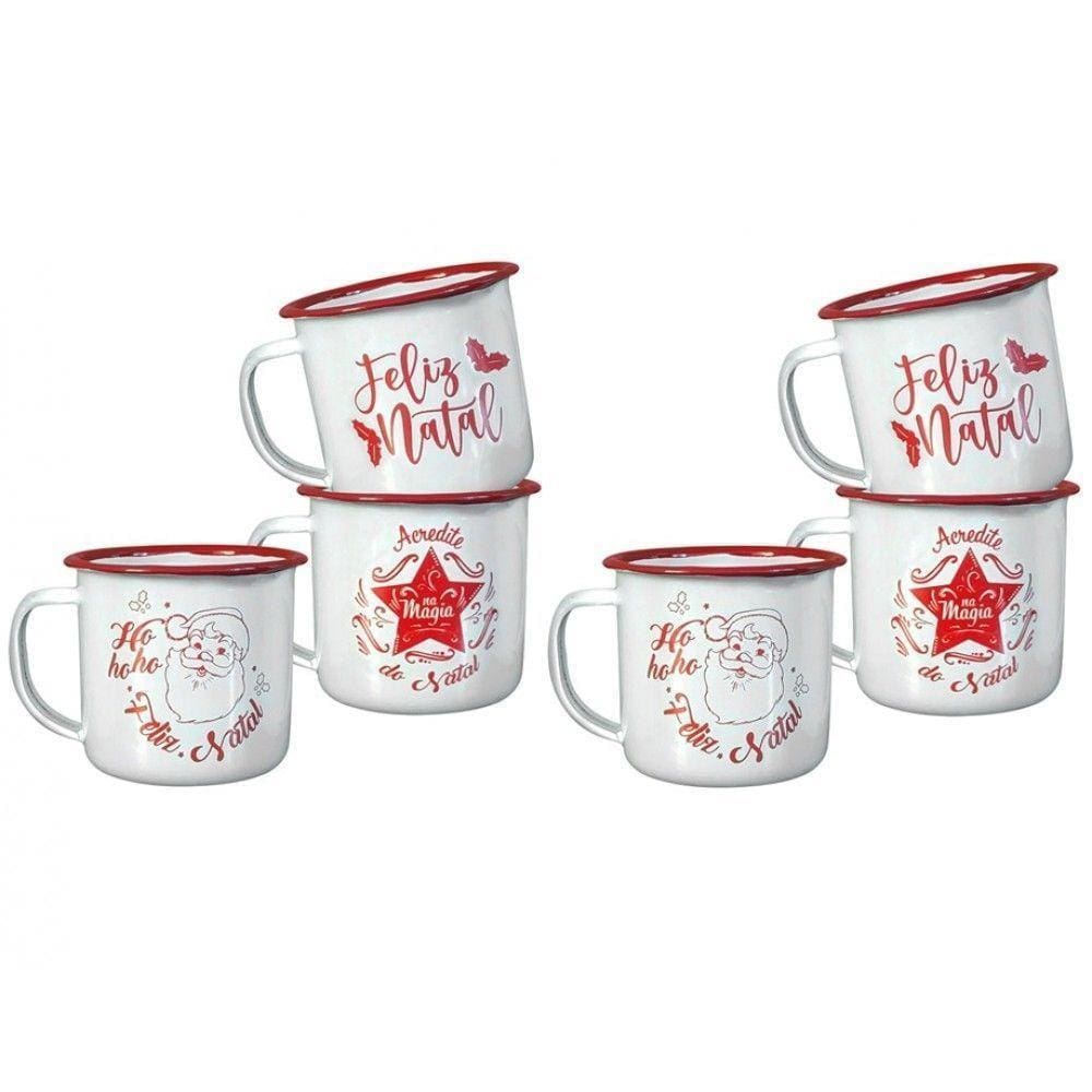 Conjunto Canecas Esmaltadas Estampa Natal 150ml 6 Un
