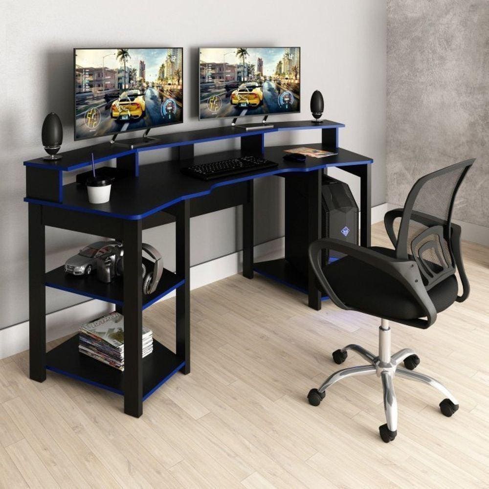 Mesa Gamer Me4167 com Cadeira Diretor Tela Mesh Tok 3310 Preto/Azul