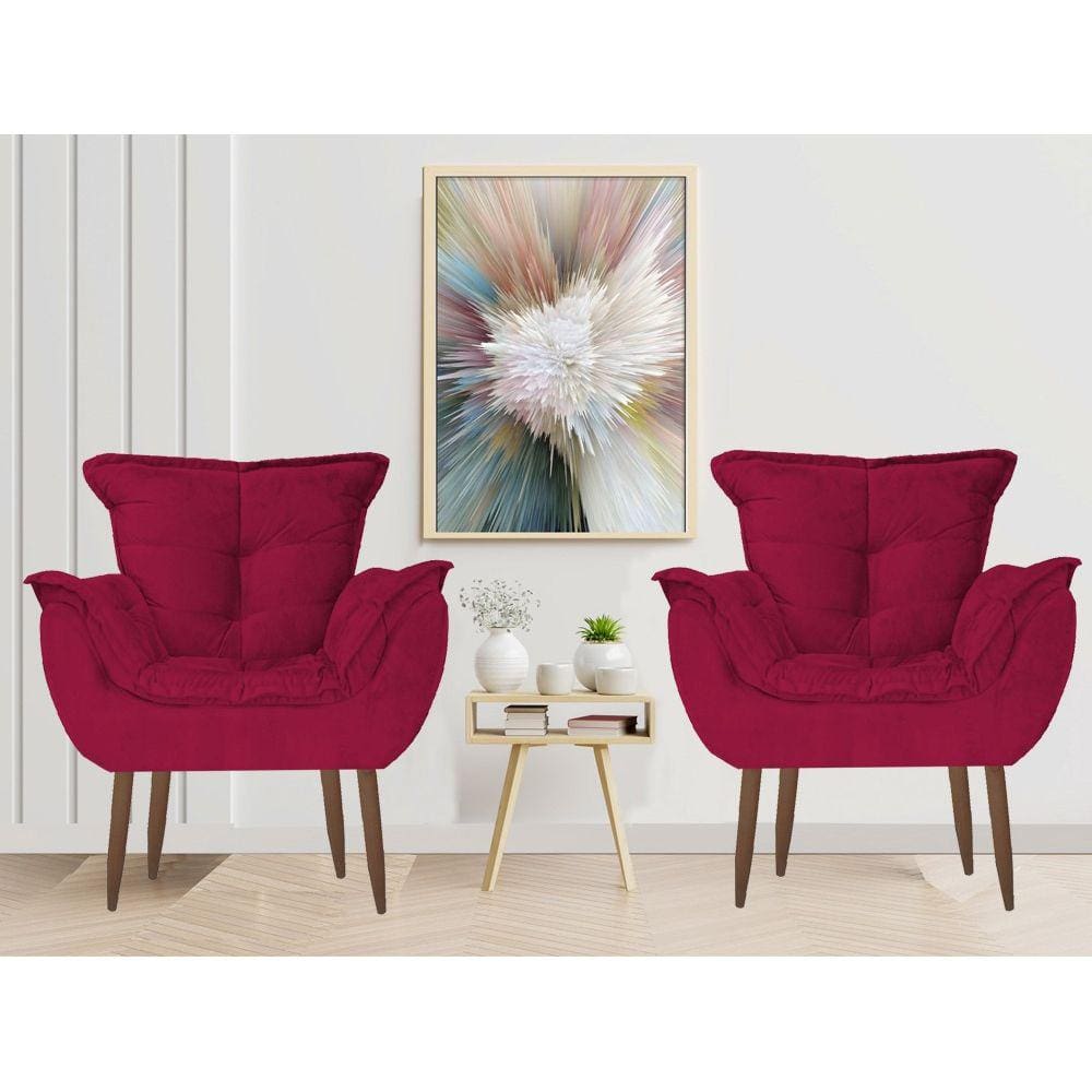 Cadeiras Decorativa Milena Quarto Sala Suede Vermelho