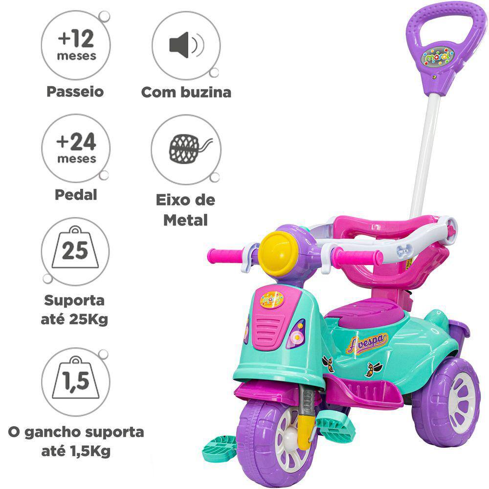 Triciclo Velotrol Motoca Infantil Menino Menina Empurrar