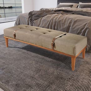 Recamier em Linho 150cm com Cinto em Couro Yarin Bege