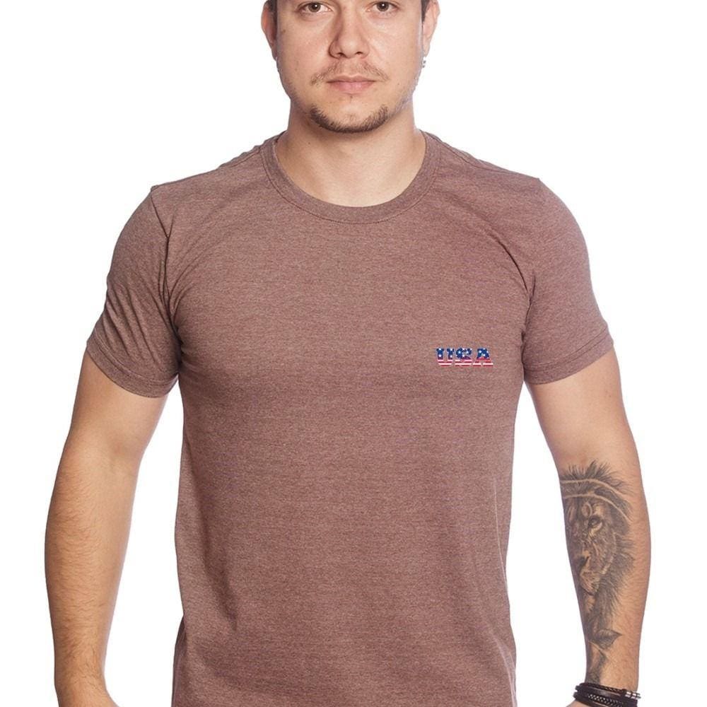 Camiseta Masculina Algodao Estampada Frente E Verso USA Aguia Confortavel Gola Redonda
