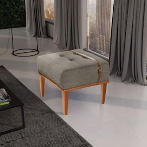 Puff Quadrado em Linho 45cm com Cinto de Couro Yarin Cinza
