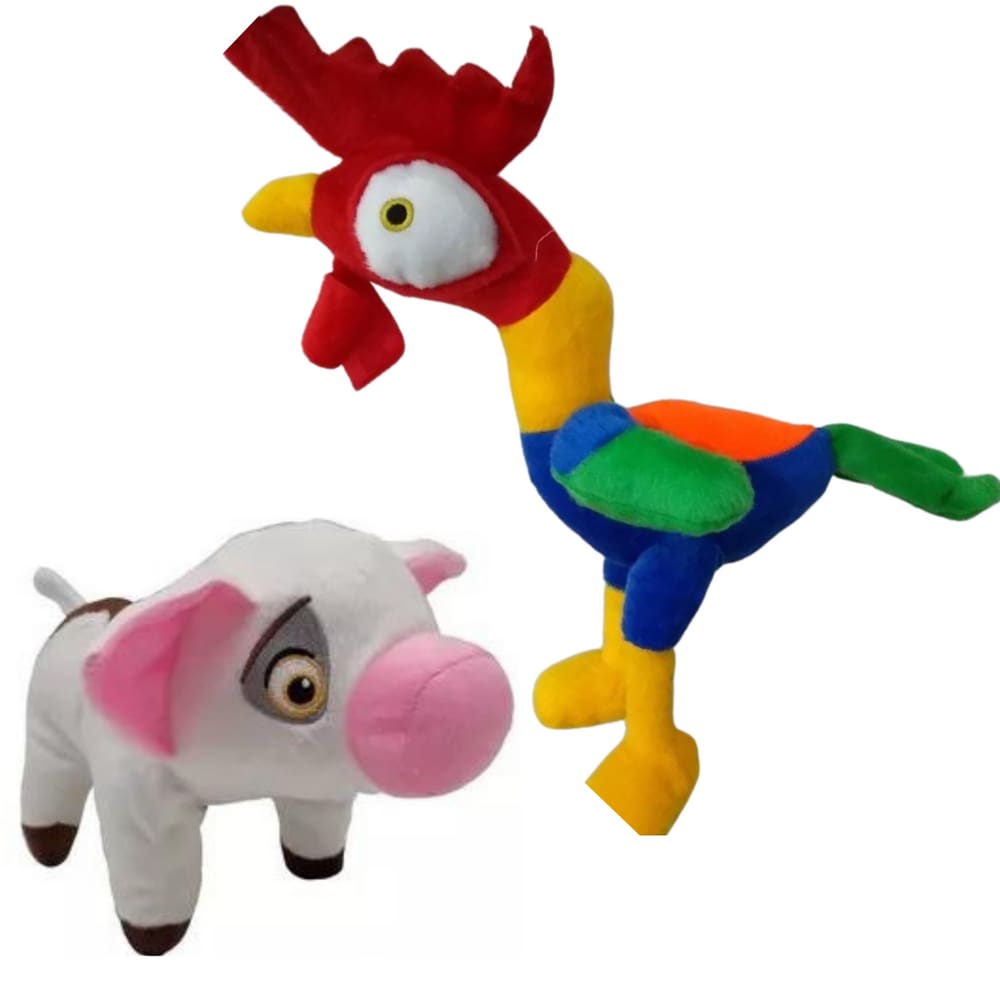 Pelúcias Porquinho Pua e Galo Heihei da turma da Moana - 02 Personagens