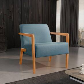 Poltrona em Linho 78cm com Braços de Madeira Lori Azul