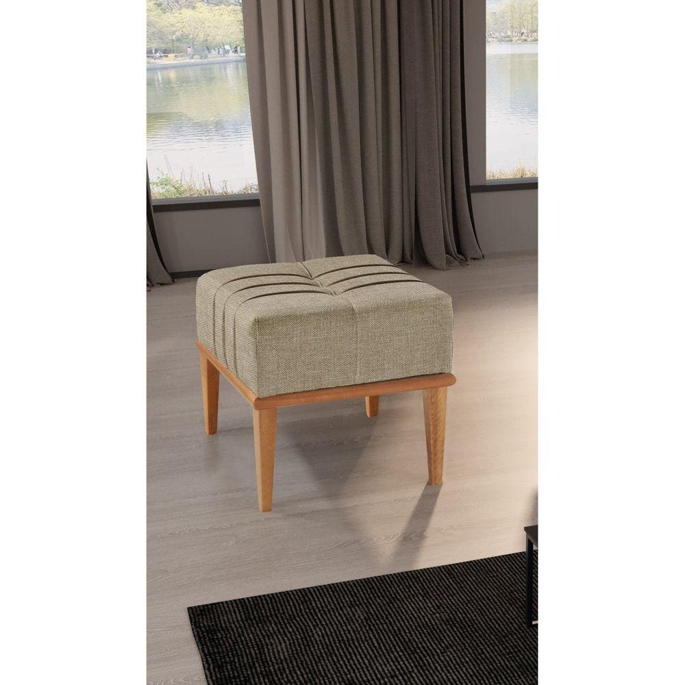 Puff Quadrado 45cm em Linho Valentin Bege
