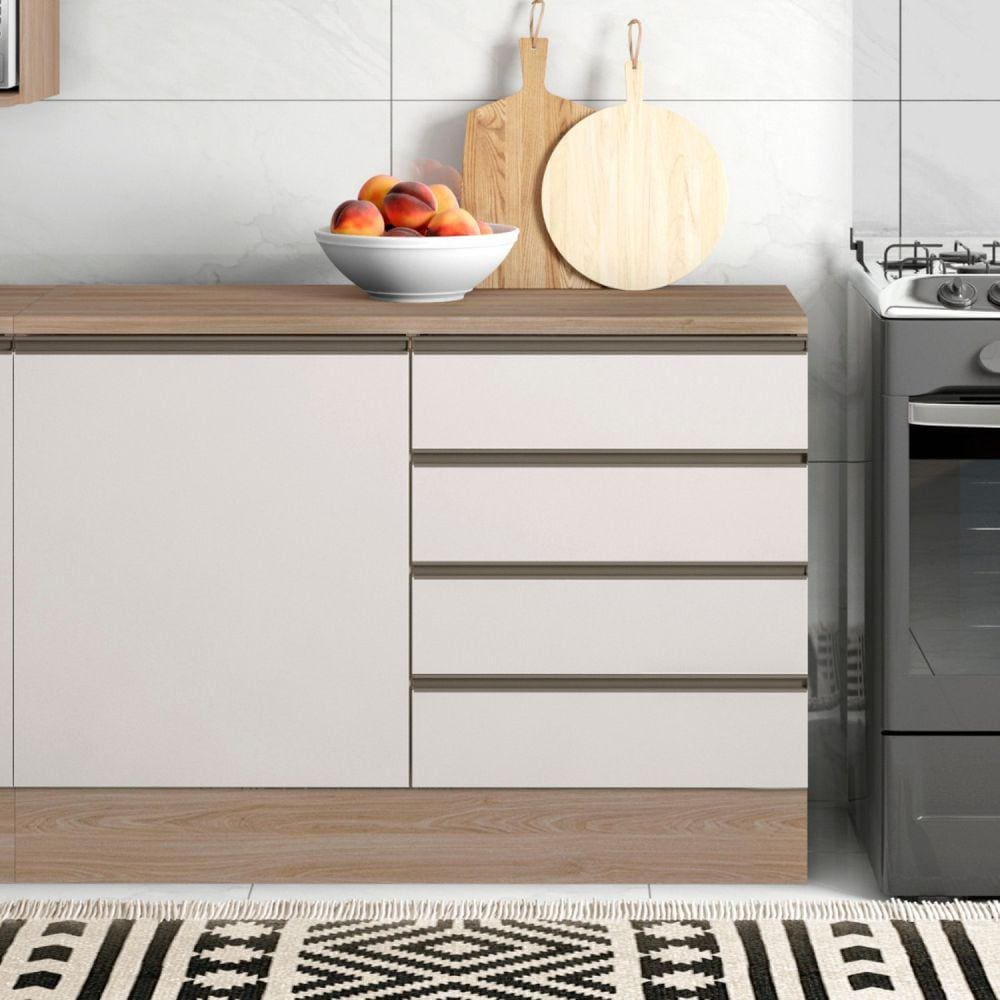 Balcão 1 Porta 4 Gavetas com Tampo Etina carvalho oak/off white