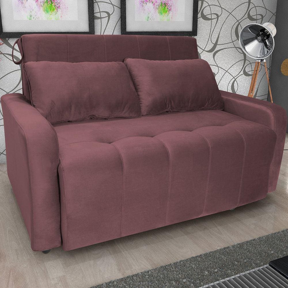 Sofá Cama Veludo 2 Lugares Amora New Rose