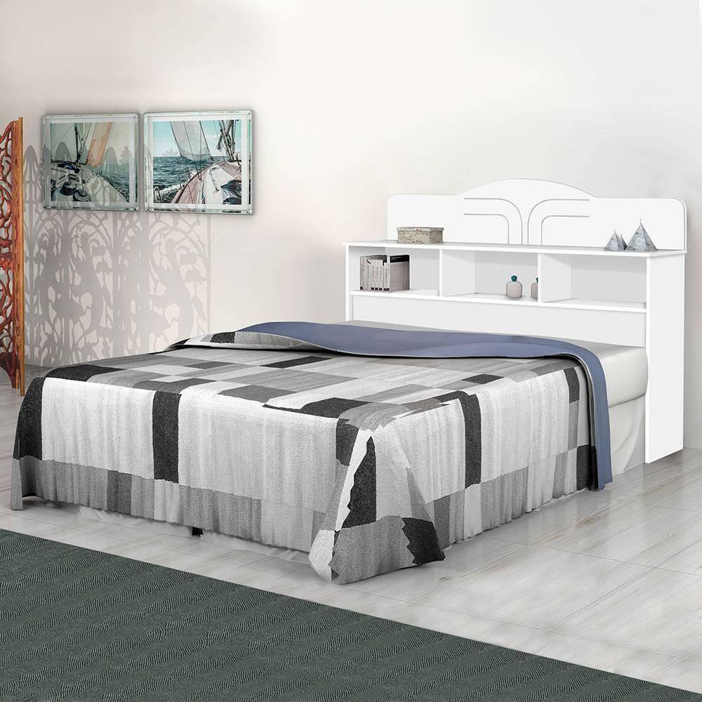 Cabeceira Casal Box Vivian 1400 - 100% MDF C/Nichos Basoto Branco - Branco