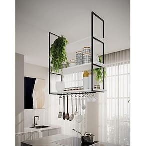 Nicho De Teto Para Cozinha 95 Cm Preto Com Prateleira Branca