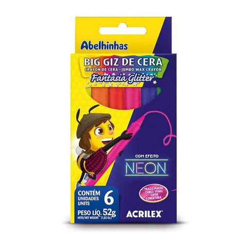 imagem-Gizão de cera Fantasia Glitter 6 cores 09806 Acrilex