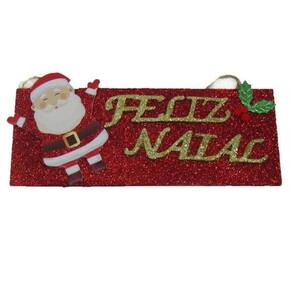 Quadro Enfeite Natal 24cm Madeira Glitter