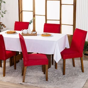 Kit Capas De Cadeira Jantar Lisa Ajustável c/ Elástico 10 pçs - Moderna Para Vermelho