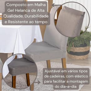 Kit Capas De Cadeira Jantar Lisa Ajustável Com Elástico 08 pçs - Protetora Para Cinza