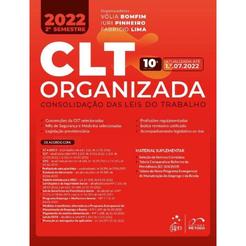 CLT Organizada - Consolidação Das Leis do Trabalho - 10Ed/22