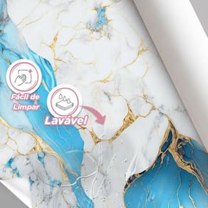 Papel De Parede Painel 3D Mármore Branco Dourado Azul 3,5M
