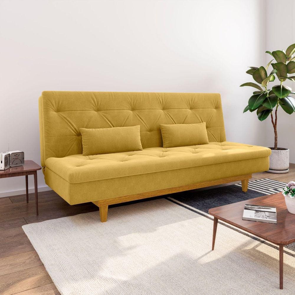 Sofá Cama 3 Lugares em Suede Tokio Yescasa Mostarda