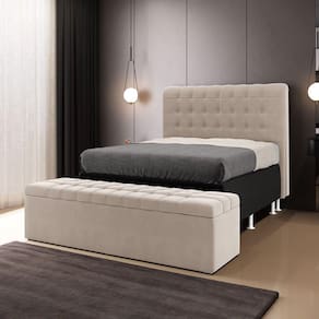 Kit Cabeceira Dama 140 Modulada Estofada e Calçadeira Alpha Z-003 Sued Bege Aradecor