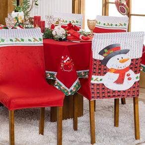 Kit De Capas De Cadeira Jantar Estampadas Natalina Ajustável c/ Elástico 06 pçs - Boneco De Neve