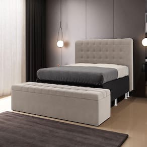 Kit Cabeceira Dama 160 Modulada Estofada e Calçadeira Alpha Z-006 Sued Capuccino Aradecor