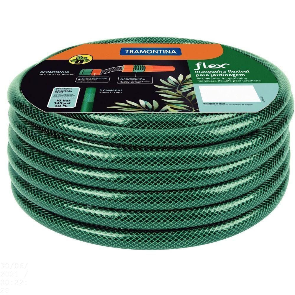 Mangueira Flex Tramontina Verde Em Pvc 3 Camadas 10 M Com Engate Rosqueado E Esguicho Tramontina