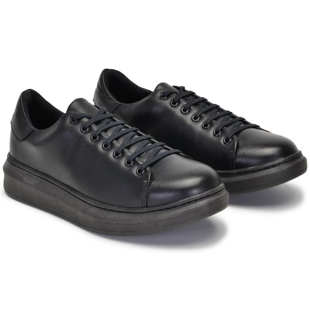 Tênis Casual Masculino Couro Macio Cadarço Liso Moderno