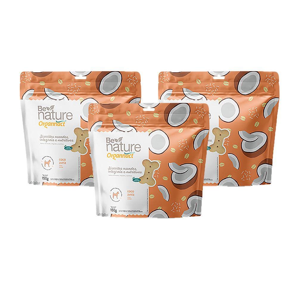 3 Biscoito Cães Be Nature Coco E Aveia 150g Organnact