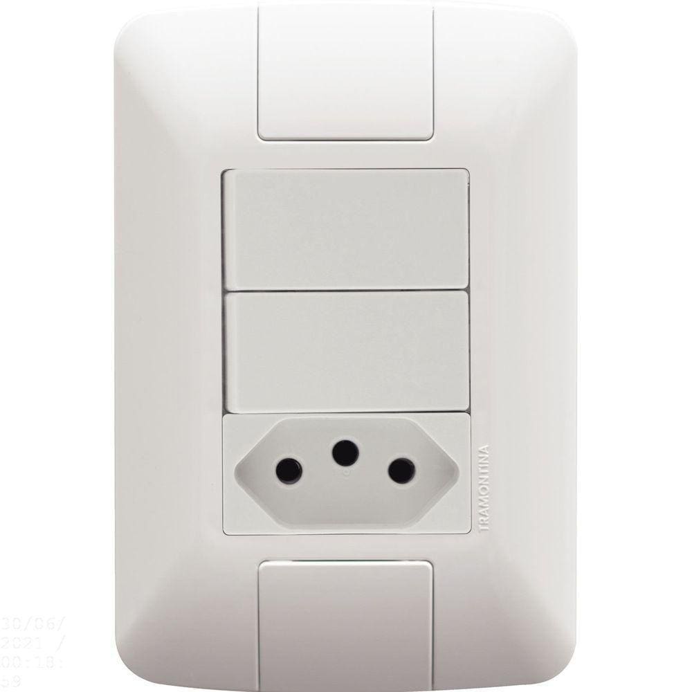 Conjunto 4x2 Com 2 Interruptores Simples 6 A 250 V E 1 Tomada 2p+t 10 A 250 V Aria Branco
