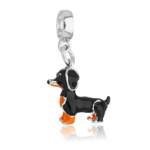 Pingente Berloque Cachorro Salsicha Dachshund Para Pandora Banhado a Prata 925