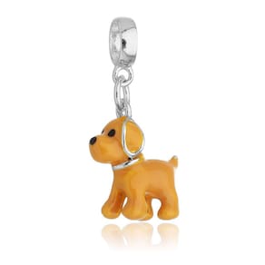 Pingente Berloque Cachorro Labrador Retriever Amarelo Para Pandora Banhado a Prata 925