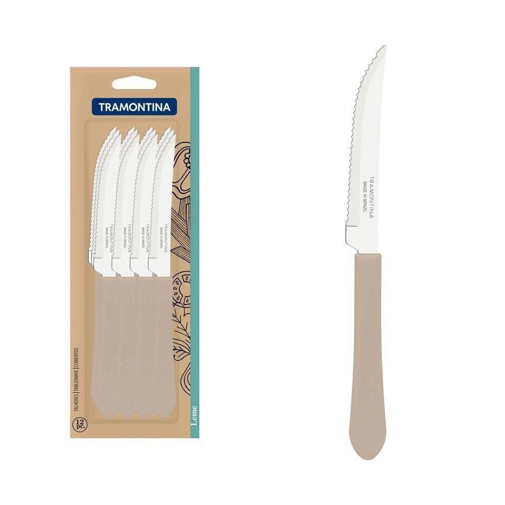 Conjunto De Facas Para Churrasco Tramontina Leme Em Aço Inox E Cabo Cinza 12 Peças Tramontina