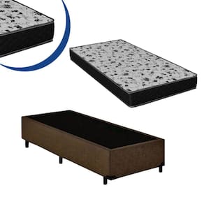 Cama Box Solteiro Colchão Espuma D33 Bordado + Box Sintético Marrom 44x88x188