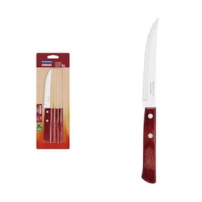 Conjunto De Facas Para Churrasco 5" Em Aço Inox Com Cabo Vermelho Polywood 6 Peças