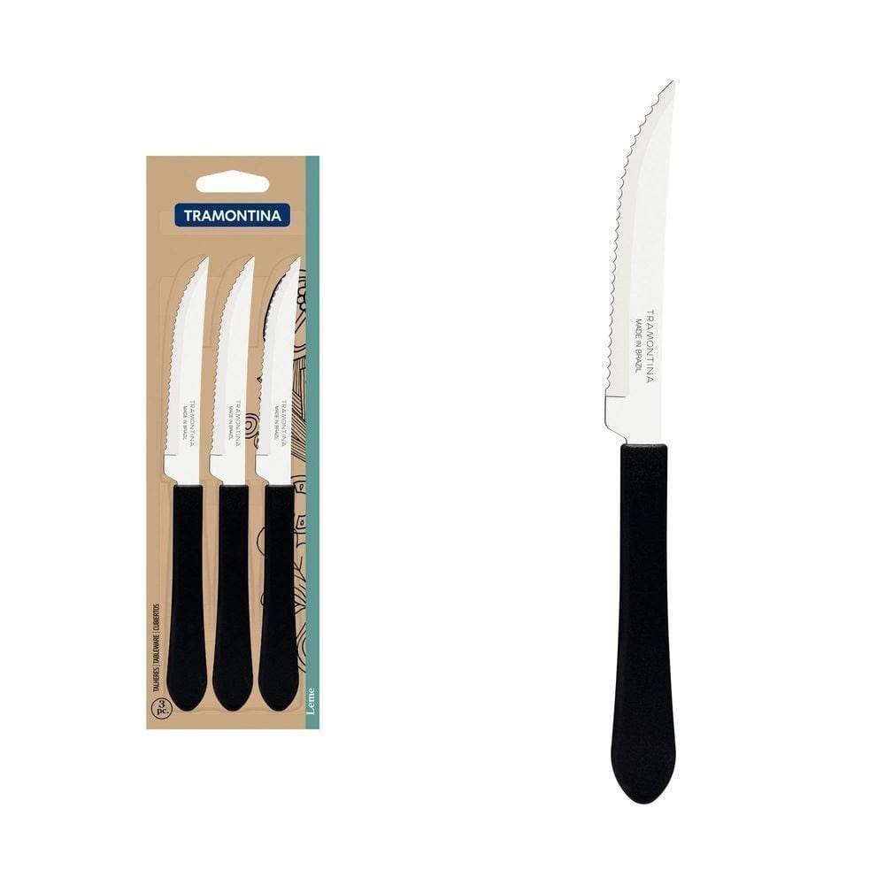 Conjunto De Facas Para Churrasco Leme Com Lâminas Em Aço Inox E Cabo Preto 3 Peças
