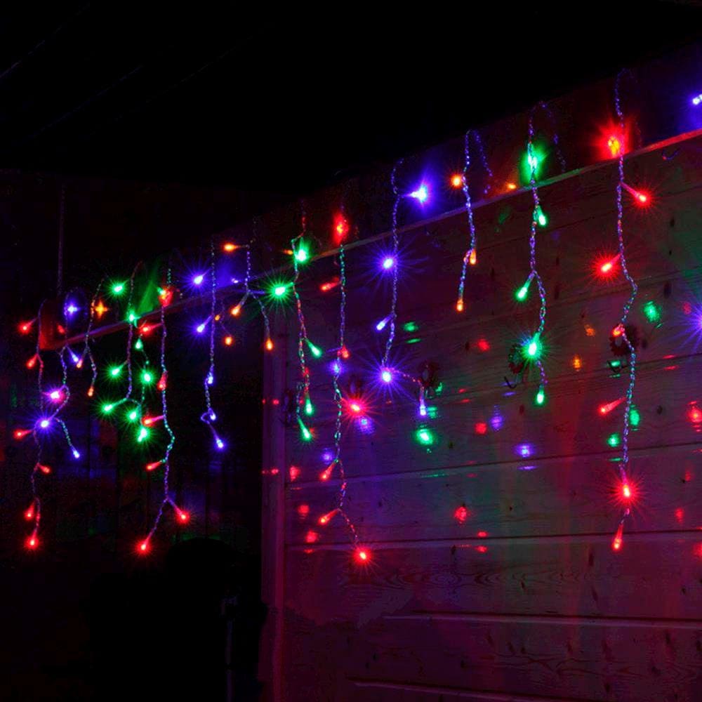 Luz de Natal Cascata 100 Lâmpadas Led Color 8f Fio Branco 127v 2,5 Mts M/f