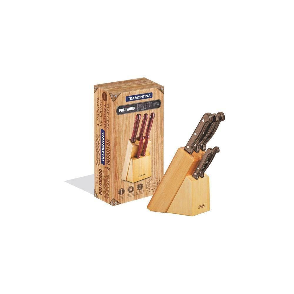 Jogo De Facas Tramontina Polywood Lâminas Aço Inox Cabos De Madeira Castanho 6 Peças Tramontina