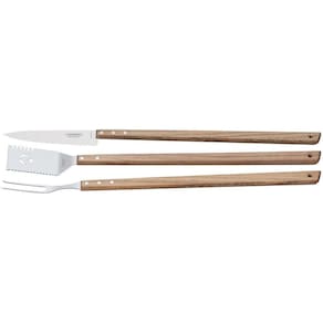 Jogo Trinchante Para Churrasco Tramontina Em Aço Inox E Madeira 3 Peças - Com Faca 8" Tramontina