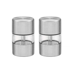 Conjunto De Moedores Para Sal E Pimenta Realce Em Aço Inox E Acrílico Com Moinho Em Cerâm