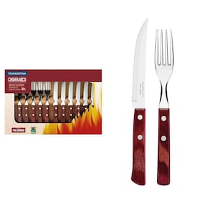 Jogo De Talheres Para Churrasco Em Aço Inox E Cabo Vermelho Polywood 12 Peças - Faca 5"