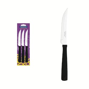 Conjunto De Facas Para Churrasco Tramontina New Kolors Em Aço Inox E Cabo Preto 3 Peças Tramontina