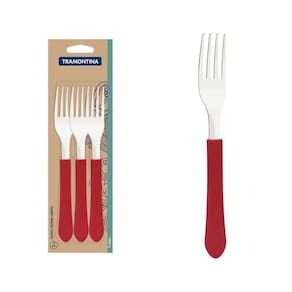 Conjunto De Garfos De Mesa Leme Com Lâminas Em Aço Inox E Cabo Vermelho 3 Peças