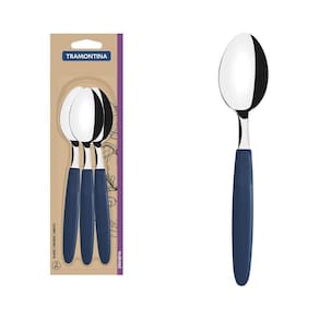 Conjunto De Colheres De Mesa Ipanema Com Lâminas Em Aço Inox E Cabo Azul 3 Peças