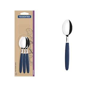 Conjunto De Colheres Para Chá Tramontina Ipanema Em Aço Inox E Cabo Azul 3 Peças Tramontina