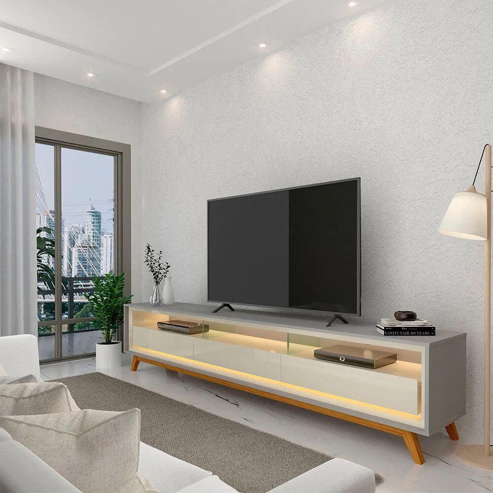 Rack para TV até 75 Polegadas com LED com Pés Requinte 212cm Gelius Móveis Cinza/Off White
