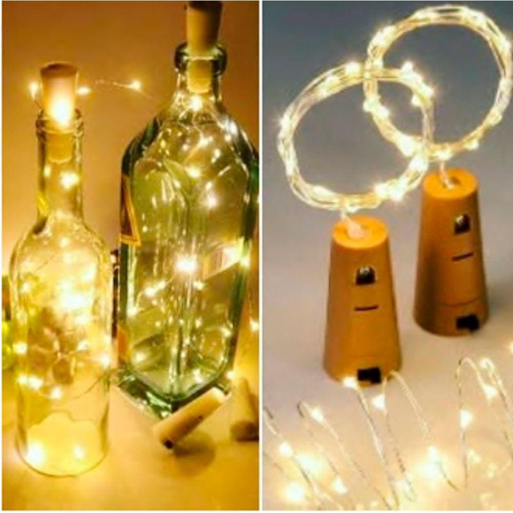 Luz de Natal Conj 15 Lamp Led Branco Morno Fio Arame C/ Rolha P/ Garrafa 1,5m Bateria