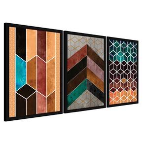 Quadros Chevron Com Moldura Premium 30x45 Kit 3 Peças Titulo 115-ppf