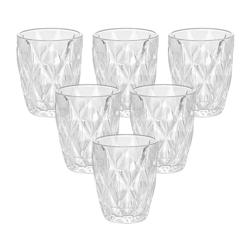 Jogo de Copos de Vidro Diamond Transparente 270ml 6 peças - Lyor