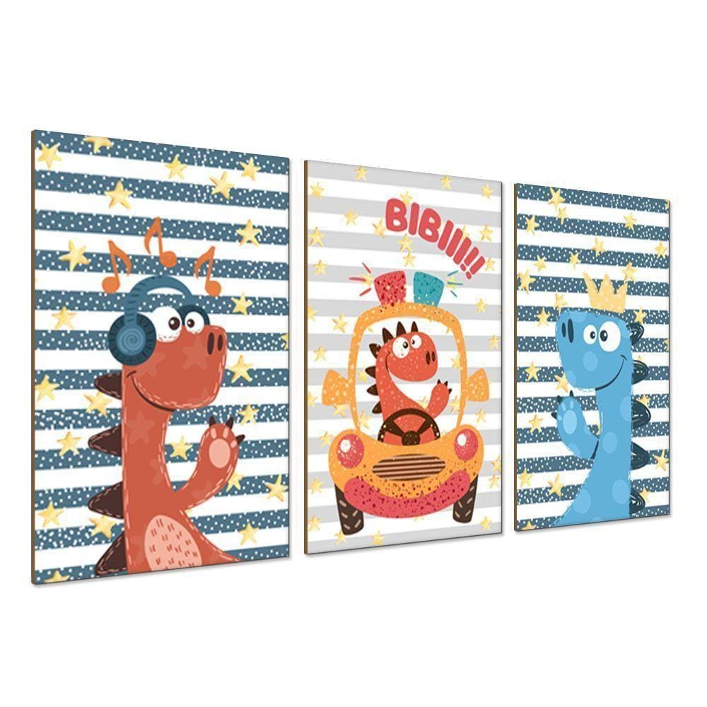 Kit Placas Decorativas Infantil Dinossauro Kids 20x30 3 Pçs